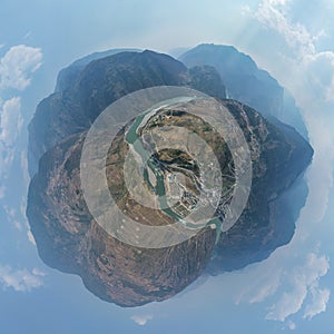 Little planet image of nujiang river landscape