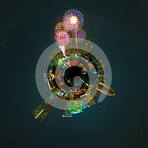 Little Planet Minato Mirai and fireworks