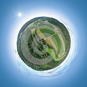 little planet of the river Neckar near Neckarhausen Germany