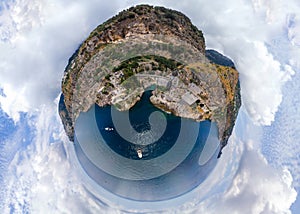 Little planet of southern Italy. Incredible beauty panorama of mountains and sea. Copy space. Travel and tourism. Sunny summer day