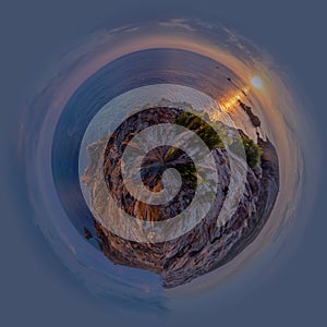 Little planet view of Stunning panorama of Quiberon in France at sunset