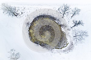 Little pond in cold winter