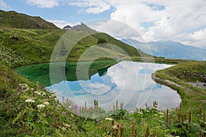 Little pond at Kleine Scheidegg tourist destination, mannlichen