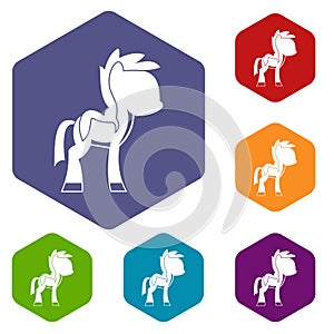 Little pony icons set hexagon