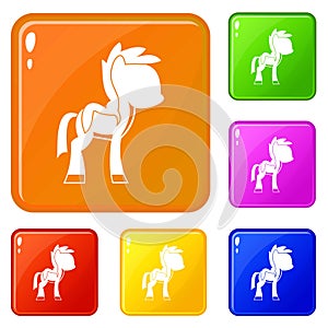 Little pony icons set vector color