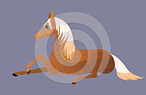 The little pony lay down to rest. Illustration for children. Isolated flat vector illustration.