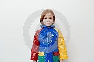 Little portrait childhood weather autumn children girl blue kid rain raincoat cute