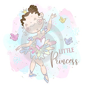 Little Princess ballerina dancing. Sweet girl. Vector photo