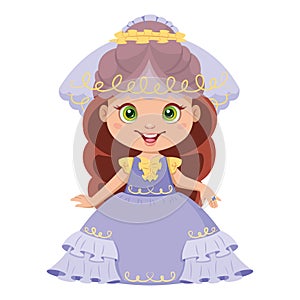 Little princess Cinderella in wedding dress. Cartoon vector illustration