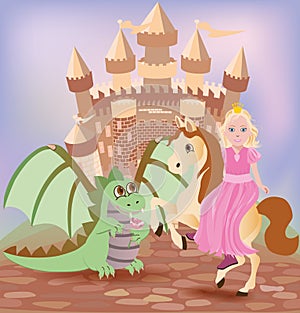 Little princess and cute dragon