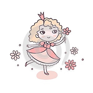 Little princess with flower flat color vector for book decor