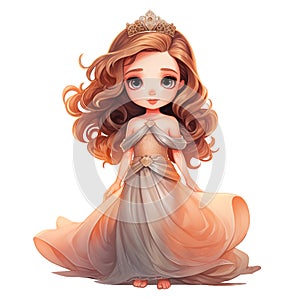 Little princess, illustration clipart on a transparent background in cartoon style