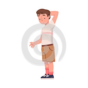 Little Puzzled Boy Standing and Scratching His Head Talking Vector Illustration