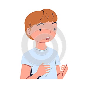 Little Puzzled Boy Talking to Somebody and Gesturing Vector Illustration