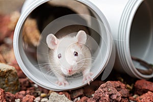 Little rat peeking from pipe