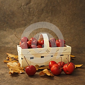 Little red apples in a basket