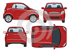 Little red car vector template. Vehicle branding mockup side; front; back; top view