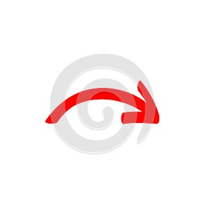 Little red curved arrow sign, symbol and icon for business or website button decoration in isolated light background. Vector