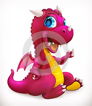 Little red dragon cartoon character. Funny animal, 3d vector icon
