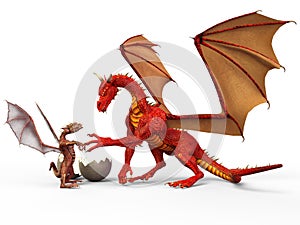 The little red Dragon Hatchling. 3D Illustration