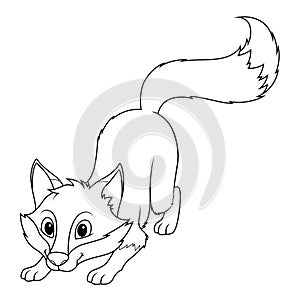 Little Red Fox Cartoon Animal Illustration BW