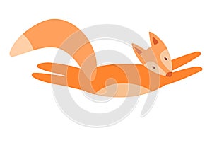 Little red fox jumps isolated on a white background. Cute print for the design of toys, clothes, shoes, goods for children. Wild