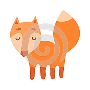 Little red fox stands isolated on a white background. Cute print for the design of toys, clothes, shoes, goods for children. Wild