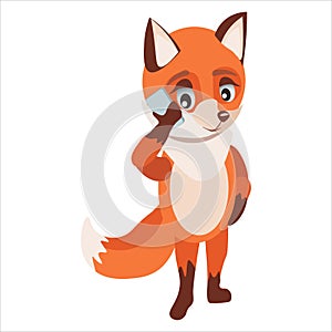 Little red fox talking on mobile phone