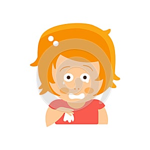 Little Red Head Girl In Red Dress Crying With Handkerchief Flat Cartoon Character Portrait Emoji Vector Illustration