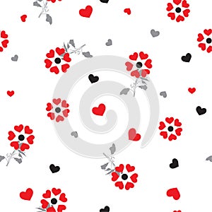 Little red heart create a beautiful flowers blowing in the wind seamless pattern in vector design for fashion,wallpaper,web,fabric