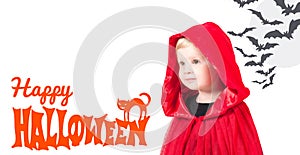 Little Red Riding Hood. Beautiful little girl in a red raincoat. Halloween