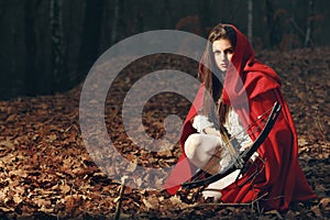 Little red riding hood in the dark forest