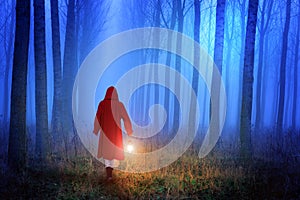 Little Red Riding Hood in the forest photo