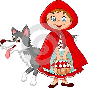 Little Red Riding Hood meeting with a wolf