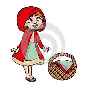 Little red riding hood on white background Cute Cartoon