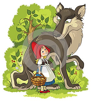 Little Red Riding Hood and Wolf in the forest