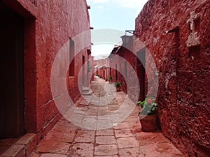 Little red street in Monasterio de Santa Catalina photo