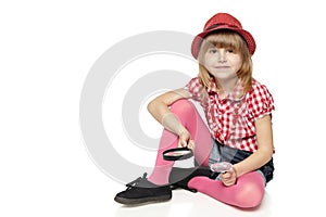 Little researcher looking at camera