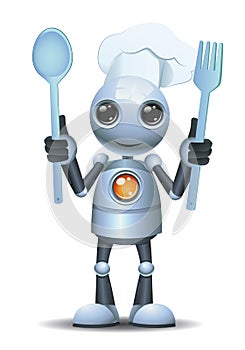 little robot chef hold cooking tools