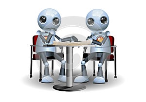 Little robot doing meeting conversation