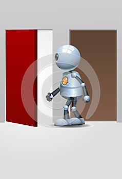 Little robot entering red door