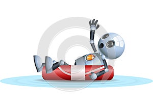 Little robot floating on life buoy