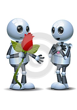 Little robot giving rose to his mate