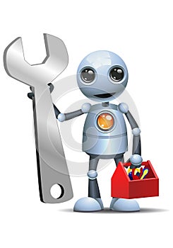 Little robot handy worker hold tools