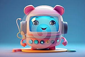 Little Robot With Headphones and a Microphone. Generative AI.