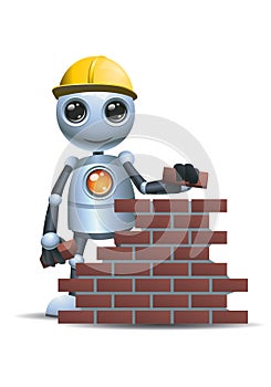 Little robot hold brick then building wall