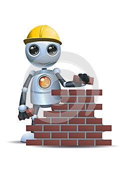 Little robot hold brick then building wall photo