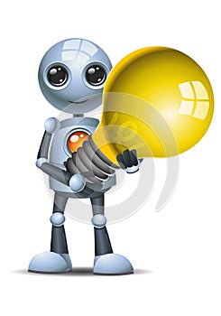Little robot hold bulb on isolated white background