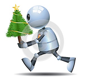 Little robot hold christmas tree