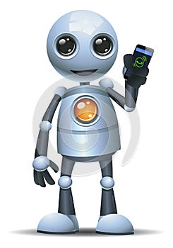 Little robot hold mobile phone for calling